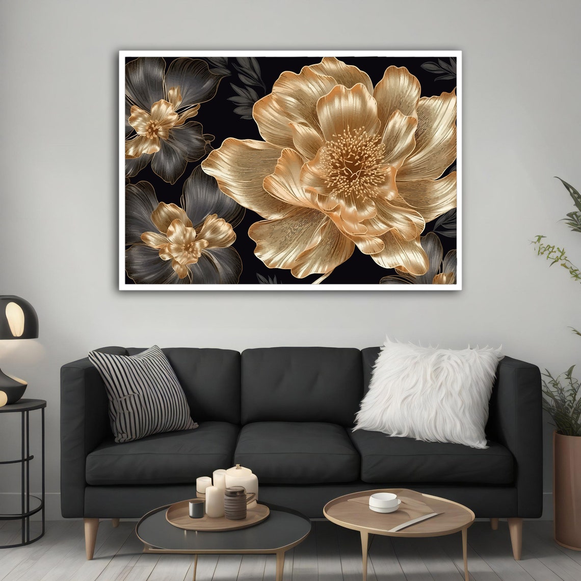 Gold Flower Modern Gold Flower Abstract Wall Art Gold Flower Poster Soft Gold Flower Gold Flower Wall Art Flower Painting - Image 3