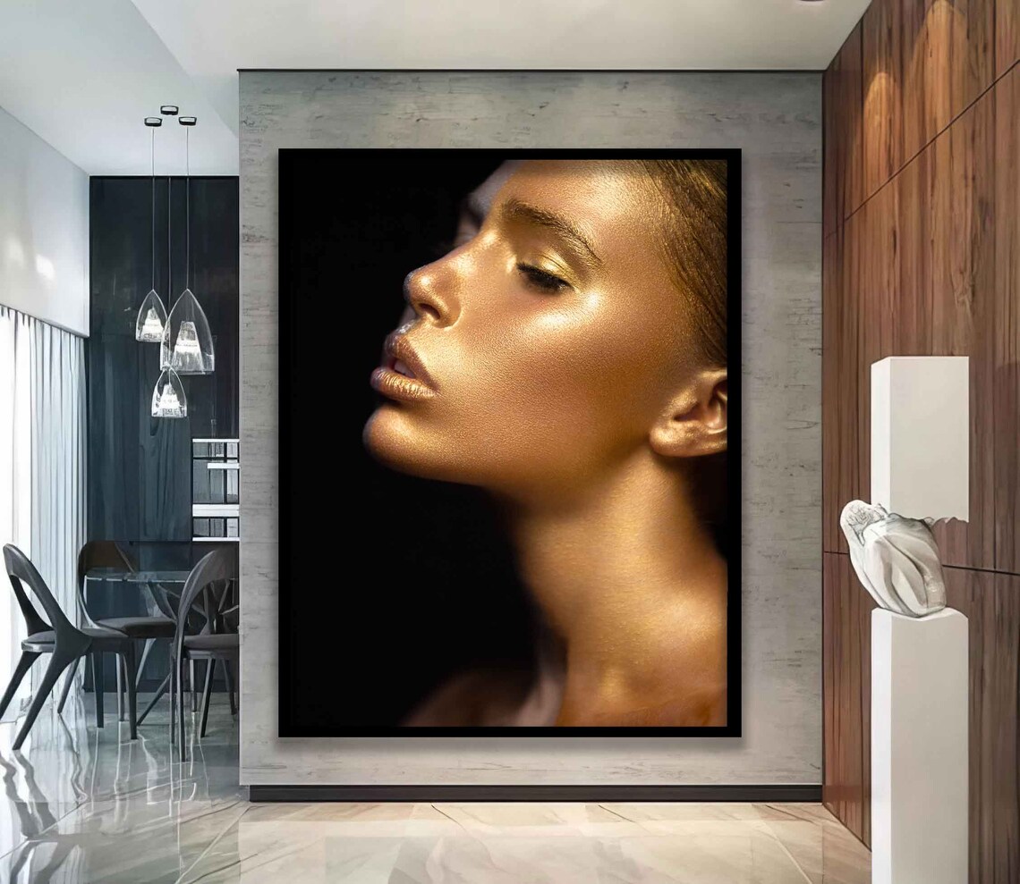 Golden Woman Profile Portrait Elegant Glow Beauty Wall Art Poster - Image 5