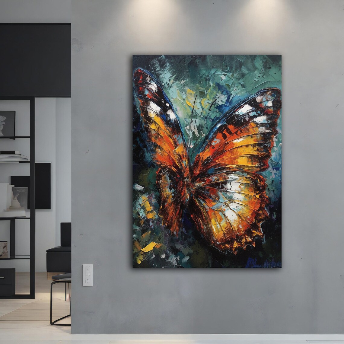 Orange Butterfly Impasto Oil Painting Colorful Insect Wall Art Print - Image 4