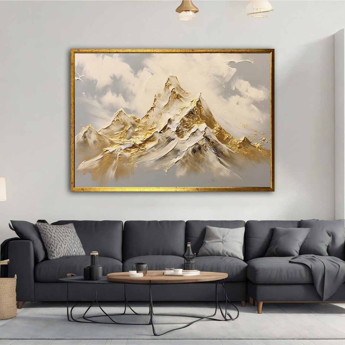 Golden White Mountain Peaks Abstract Gold Leaf Nature Wall Art Poster - Image 5