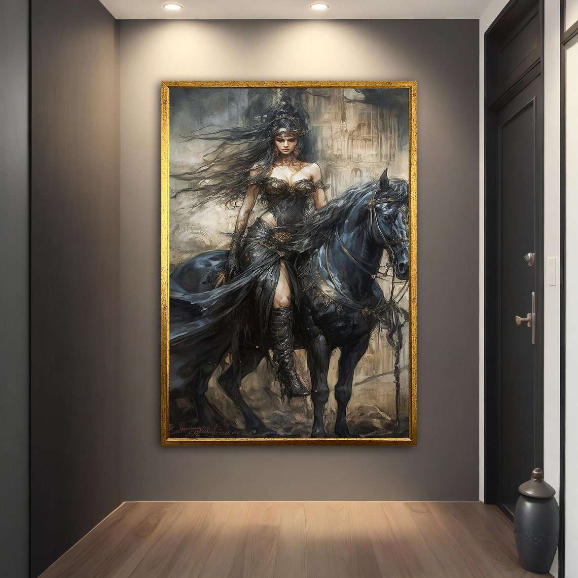 Woman On Black Horse Modern Wall Art Abstract Woman On Black Horse Wall Art Woman Black Horse Painting Horse Print - Image 5