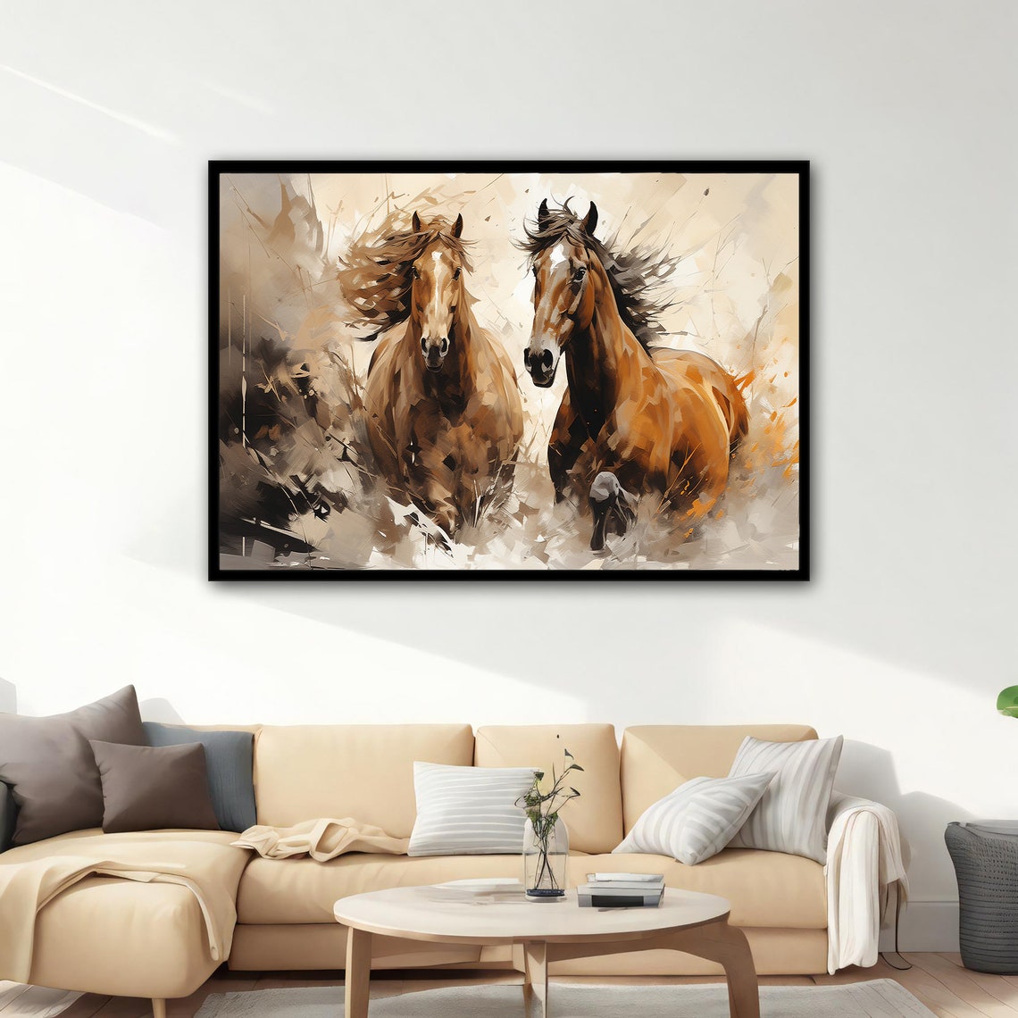Two Brown Horses Running Painting Galloping Mane Dynamic Wall Poster - Image 5