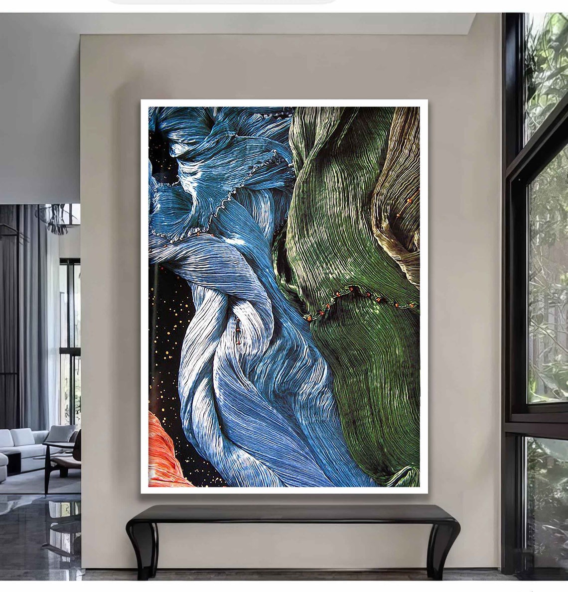 Abstract Flowing Fabric Swirl Blue Green Cosmic Texture Art Poster - Image 5