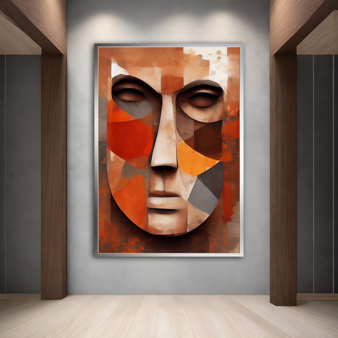 Terracotta Geometric Abstract Surreal Face Mask Modern Art Poster - Image 4