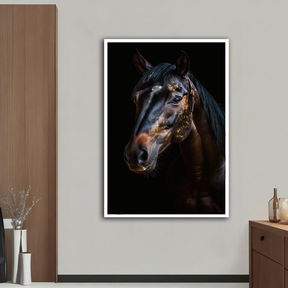 Black And Gold Horse Print Horse Wall Art Animal Animal Print Black Horse Black Horse Wall Decor - Image 3