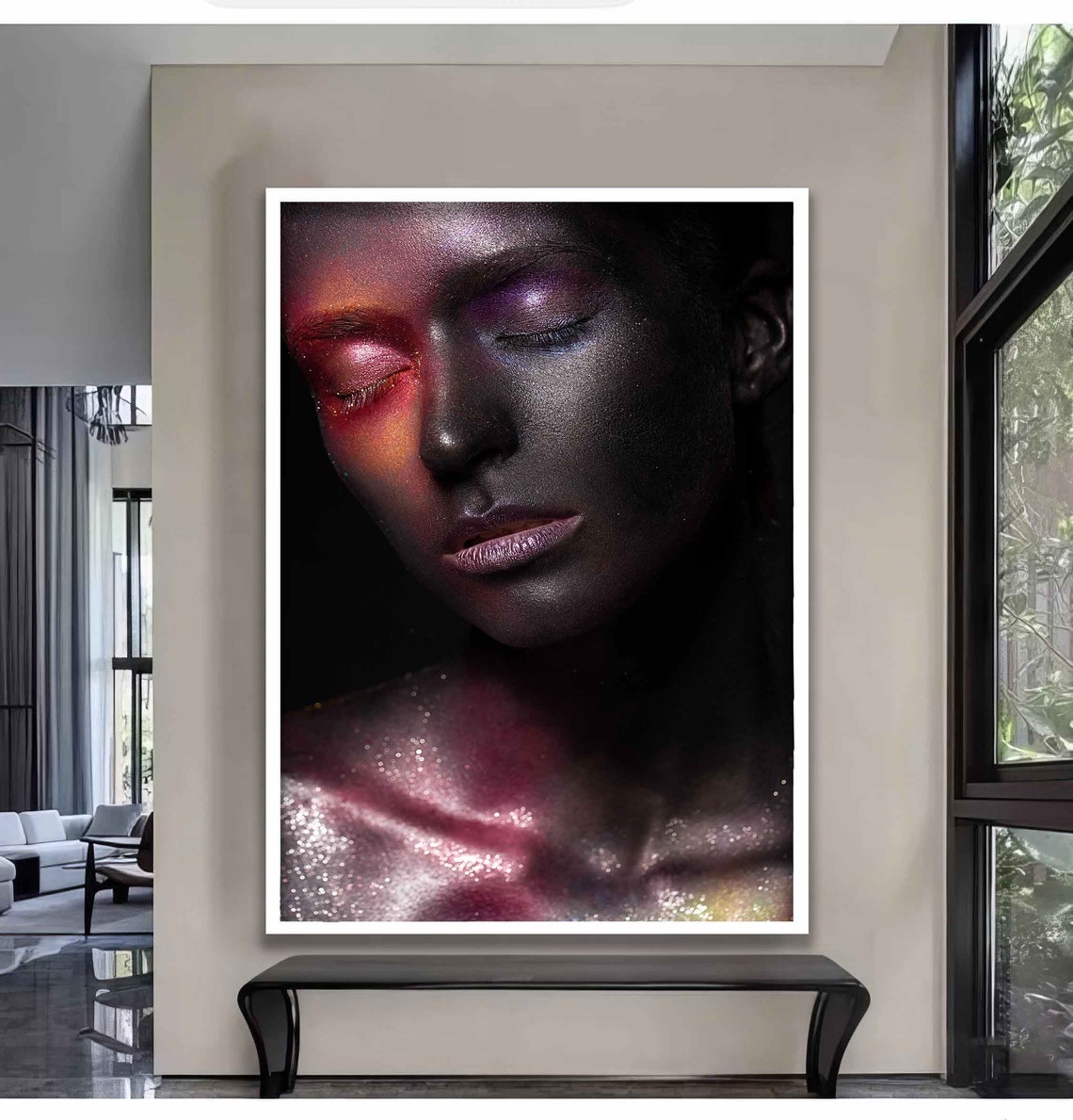 Sleeping Dark Glitter Woman Portrait Pink Sparkle Wall Art Poster - Image 2