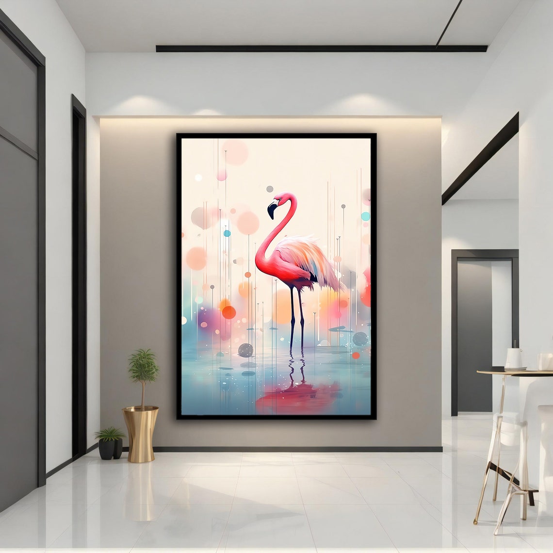 Pink Flamingo Pastel Dreamy Water Reflection Wall Art Poster - Image 5