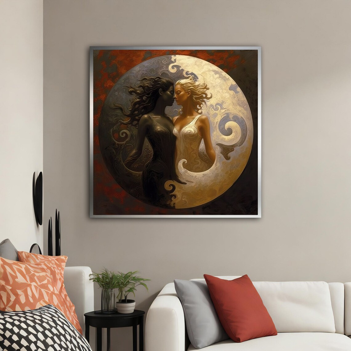 Yin Yang Woman Modern Wall Art Black And White Woman Modern Print Yin Yang Woman Painting Harmony Of Good And Evil - Image 2