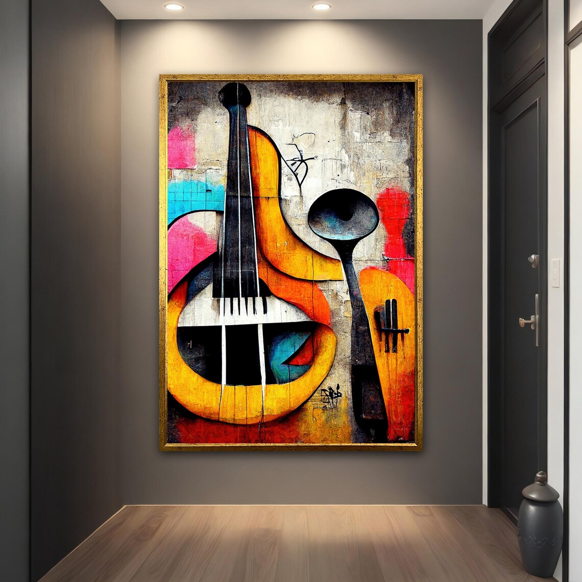 Abstract Cubist Violin Painting Bold Colorful Music Wall Art Print - Image 3