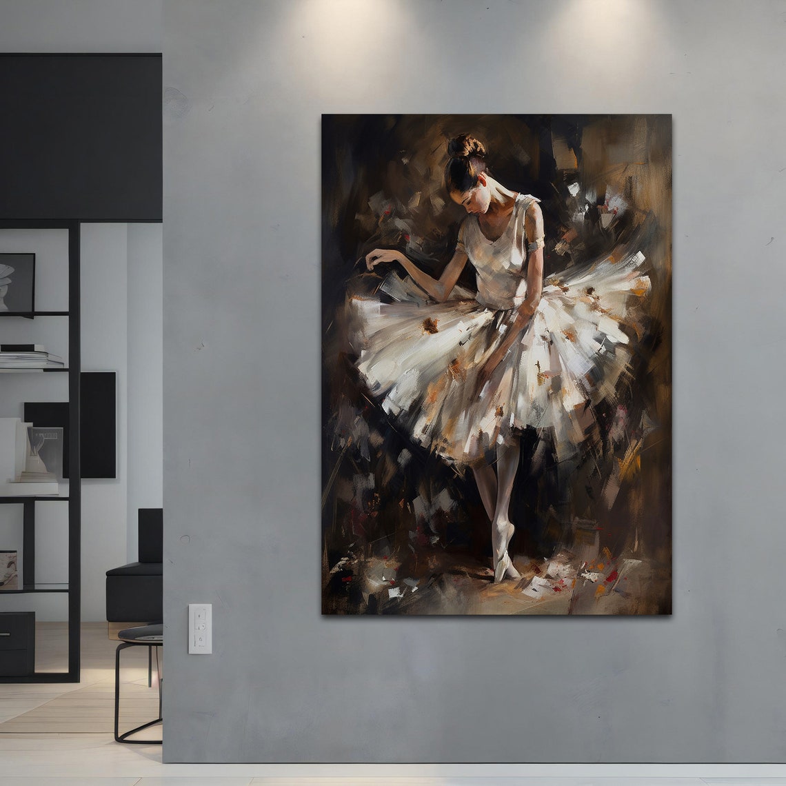 Ballerina White Tutu Looking Down Impressionist Dance Art Print - Image 2