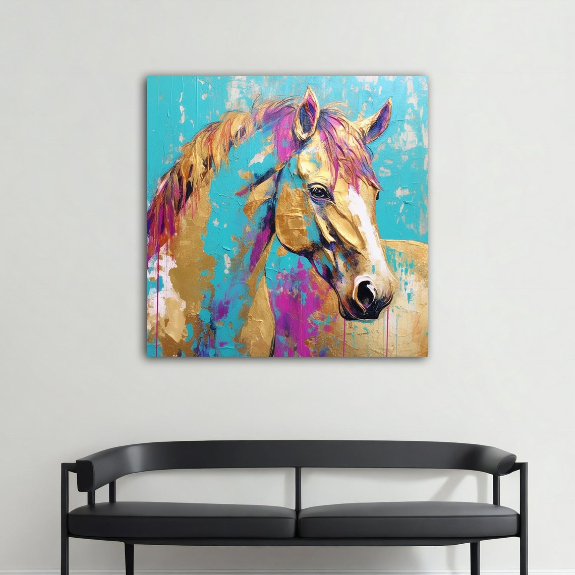Abstract Horse Head Turquoise Gold Pink Modern Equine Art Poster - Image 4