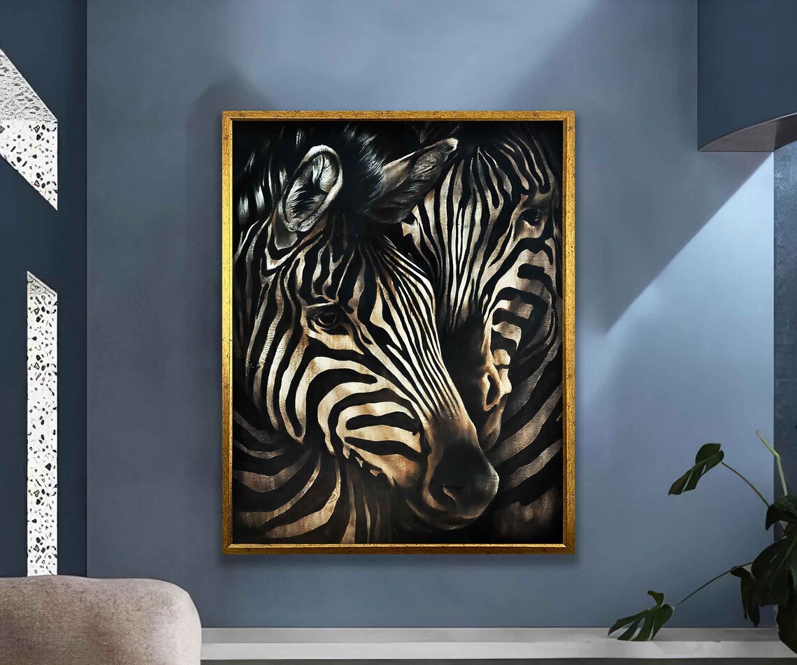 Zebra Close Up Black White Striped Portrait Dramatic Wildlife Art Poster - Image 2