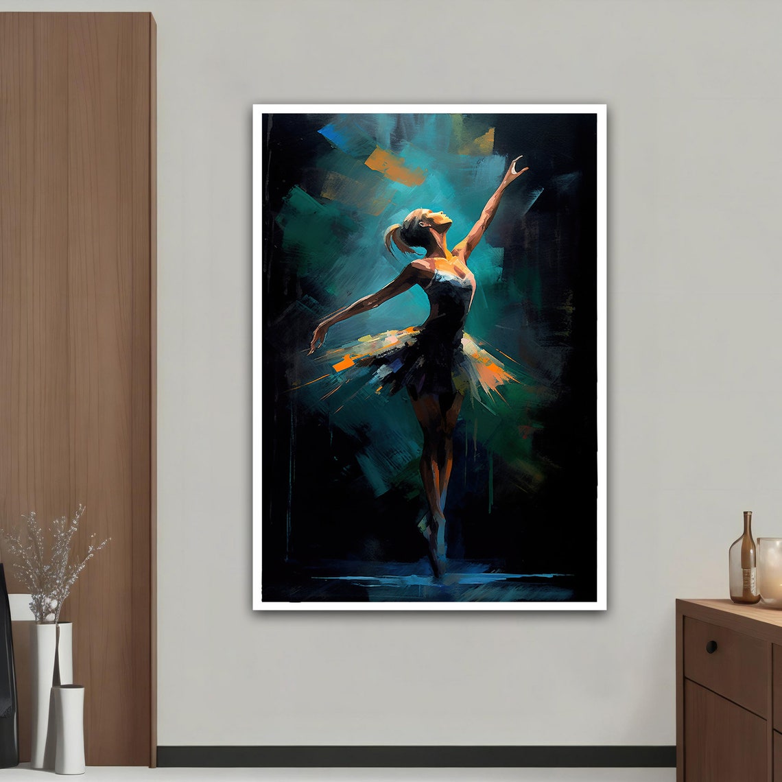 Ballerina En Pointe Teal Blue Night Dramatic Ballet Art Print - Image 3
