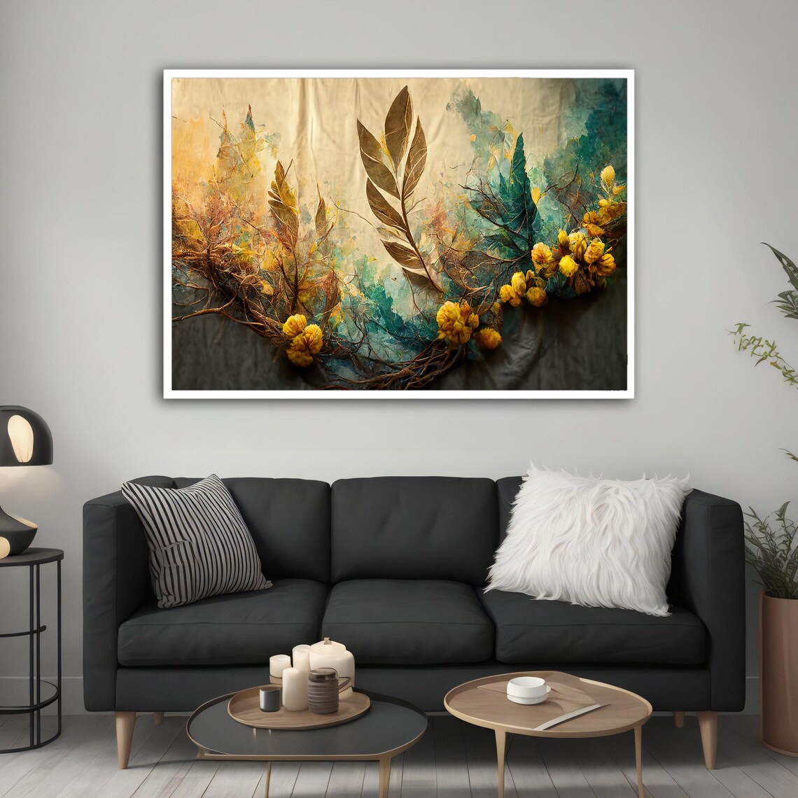 Yellow Wildflower Watercolor Botanical Gold Teal Nature Art Poster - Image 3