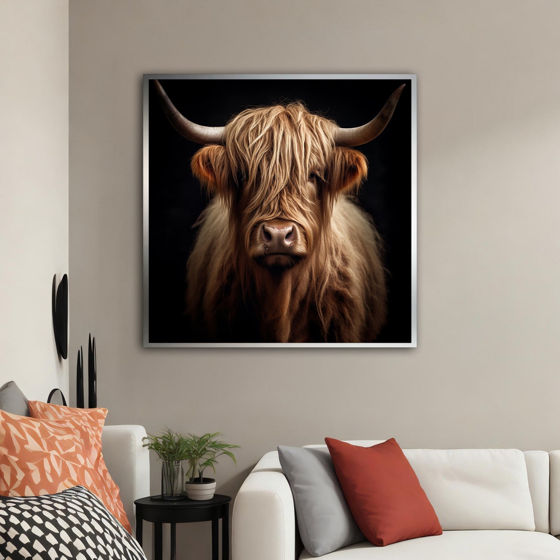 Highland Cow Portrait Black Background Dramatic Bovine Art Poster - Image 3