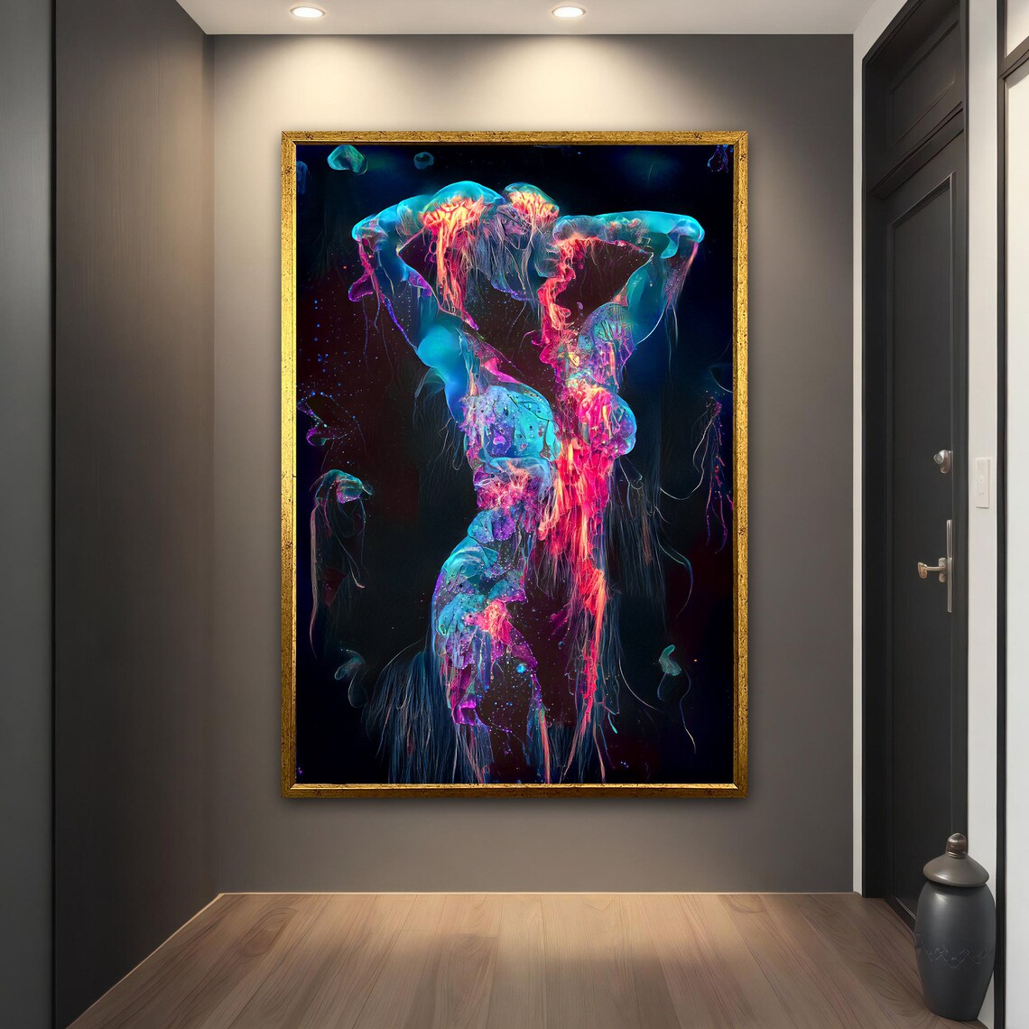 Neon Jellyfish Woman Abstract Bioluminescent Figure Art Print - Image 2