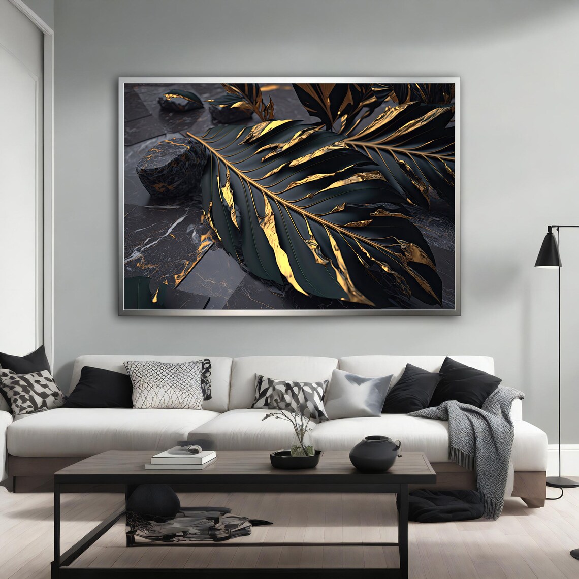 Black And Gold Leaf Modern Abstract Poster - Image 4