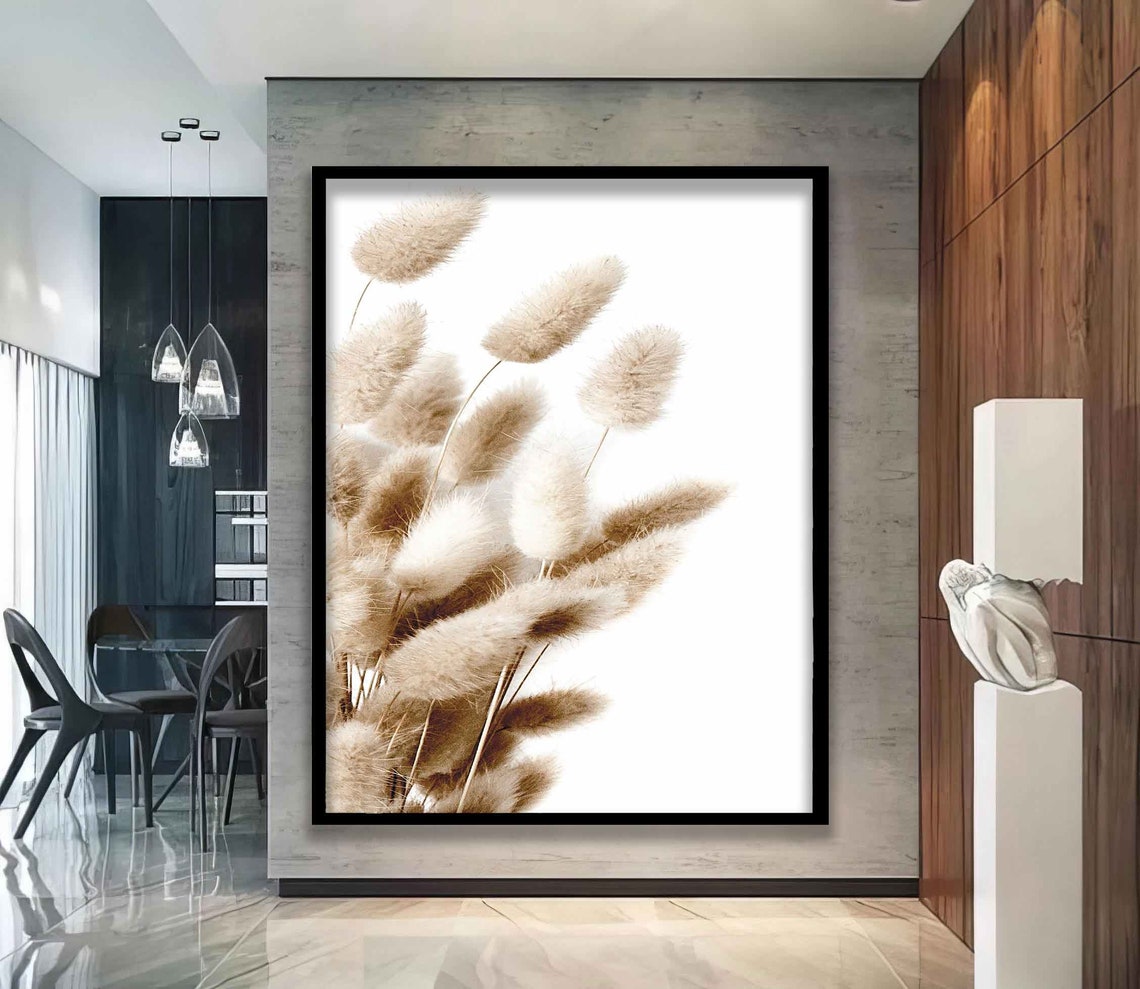 Cream Bunny Tail Grass Stems Minimalist Botanical Art Poster - Image 4