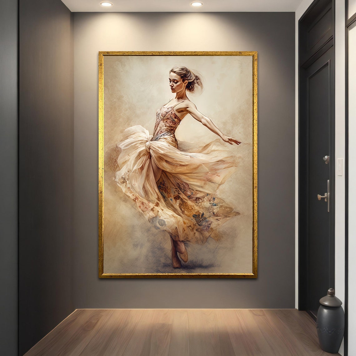 Lyrical Dancer Flowing Cream Dress Soft Watercolor Art Print Poster - Image 3
