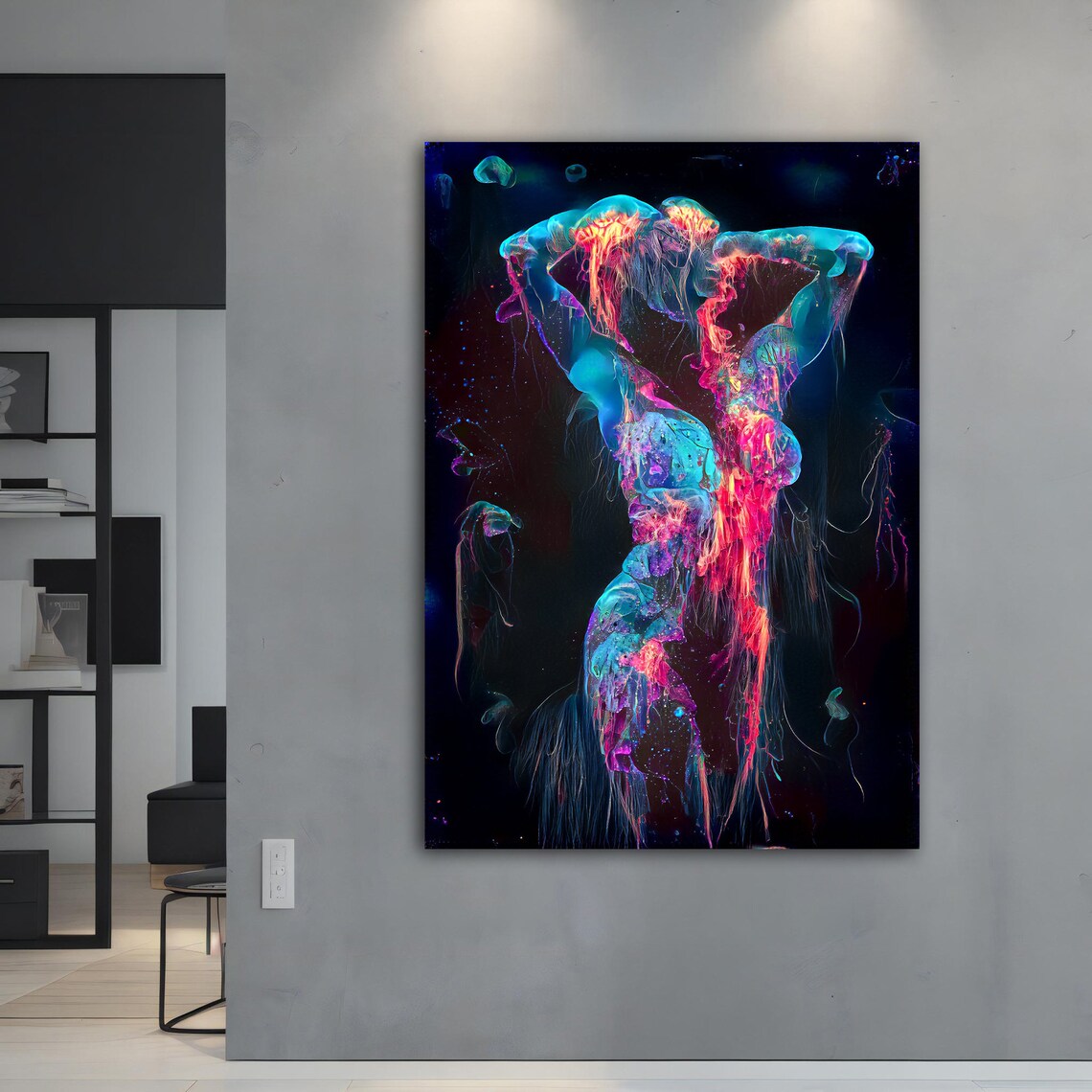 Neon Jellyfish Woman Abstract Bioluminescent Figure Art Print - Image 5