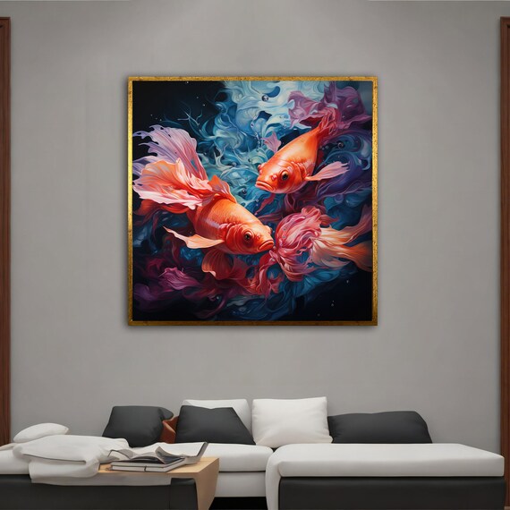 Koi Fish Painting Goldfish Art Fish Poster Animal Wall Decor Fish Living Room Wall Print