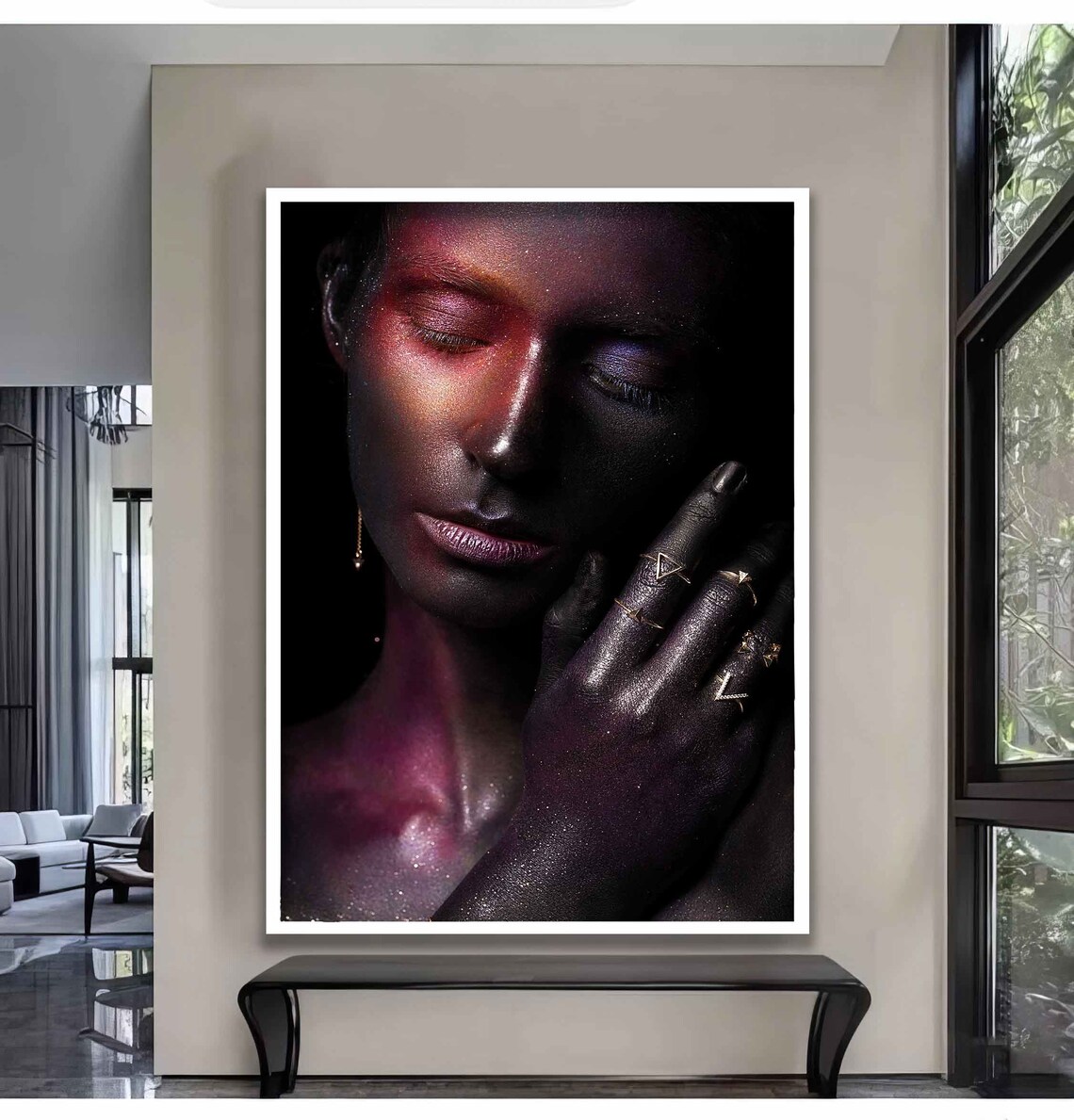 Dark Glitter Woman Portrait Purple Sparkle Moody Wall Art Poster - Image 3