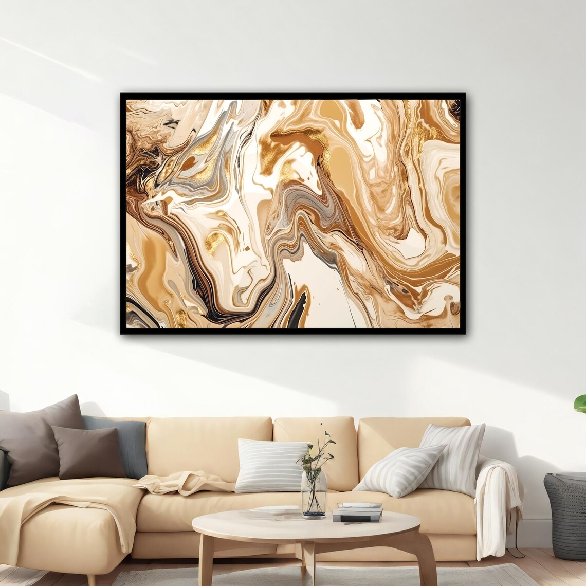 Cream Gold Marbling Abstract Painting Swirl Liquid Neutral Wall Poster - Image 2