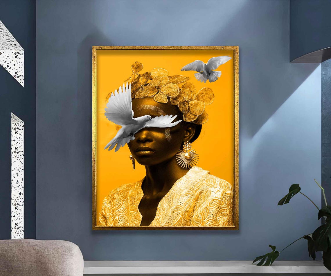 Woman With Bird Wall Art Colorful Modern Woman Print African Woman Painting Woman Wall Decor Bird Wall Art - Image 4