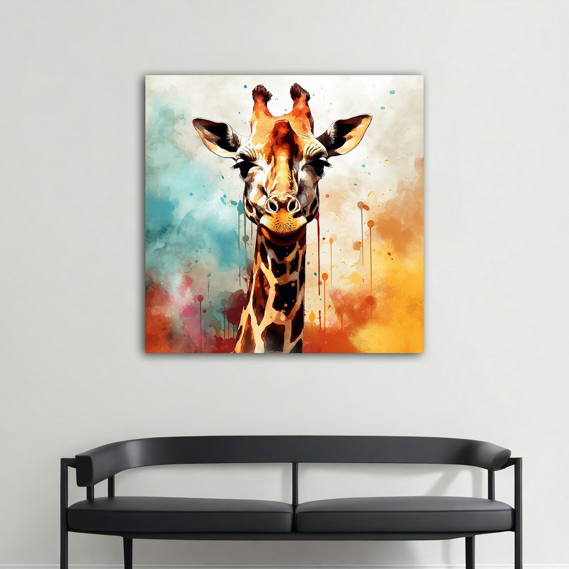 Giraffe Watercolor Portrait Colorful Paint Splash Animal Art Poster - Image 2
