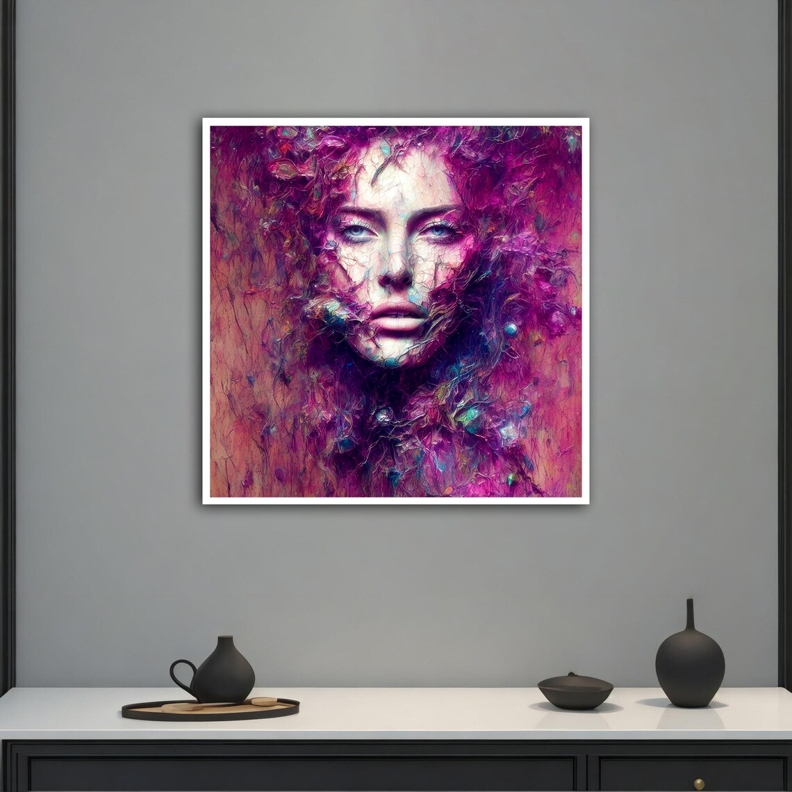 Magenta Purple Abstract Woman Face Textured Oil Painting Poster - Image 4