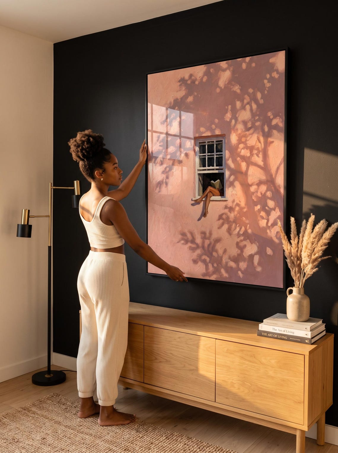 Blush Window Wall Art Pink Print Reading Black Girl Feminine Abstract Decor - Image 3