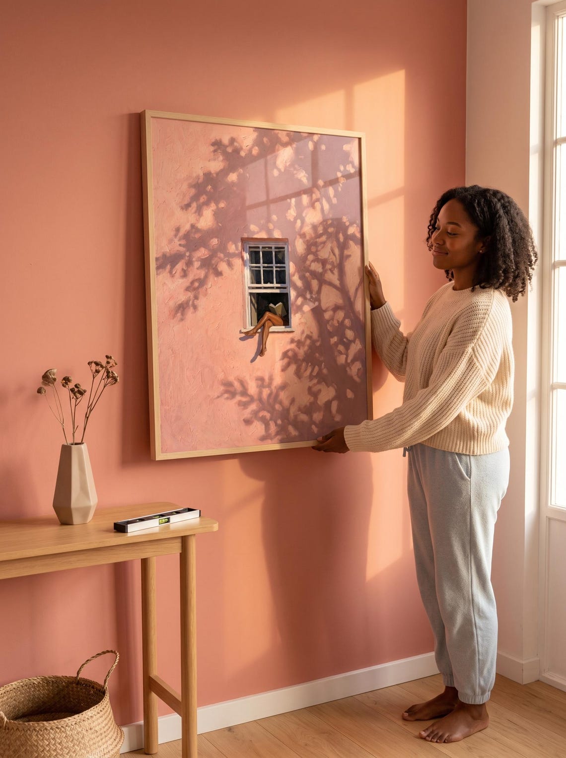 Blush Window Wall Art Pink Print Reading Black Girl Feminine Abstract Decor - Image 2