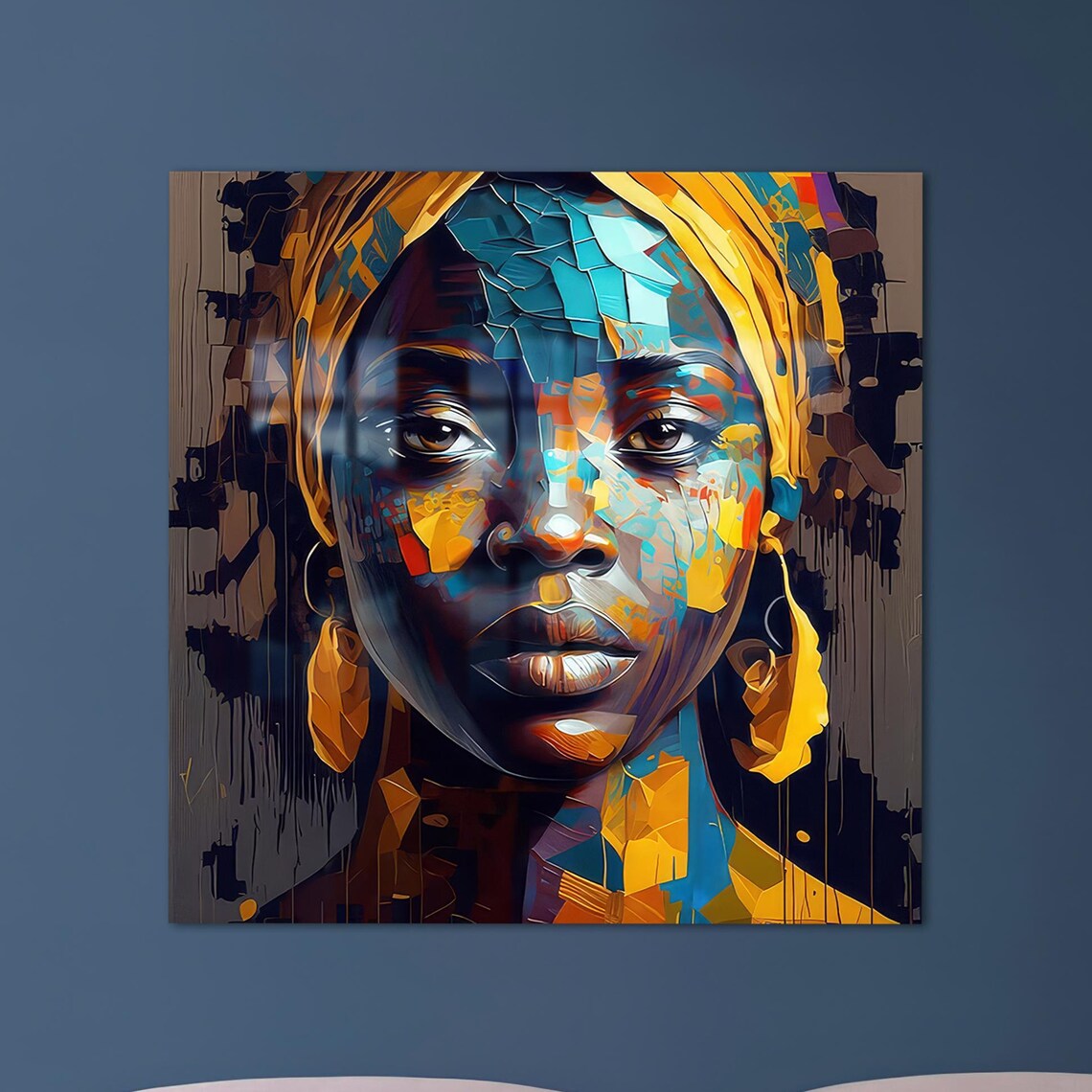 African Woman Mosaic Portrait Vibrant Colorful Abstract Face Wall Art