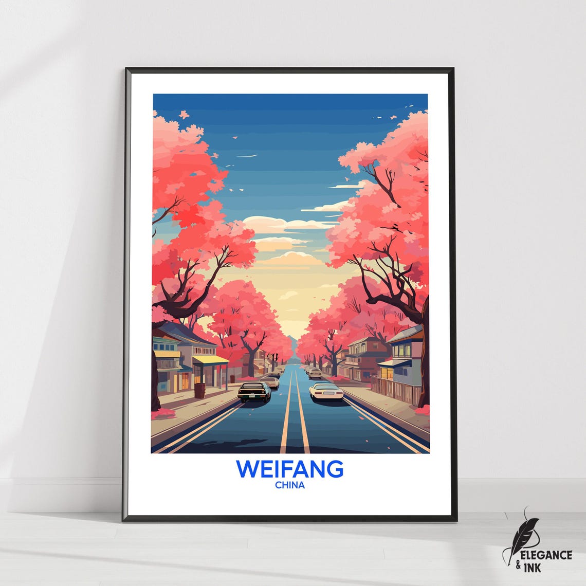 Weifang China Charming Cherry Blossom Street in Spring Travel Poster