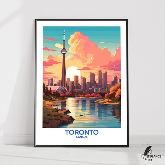 Toronto Canada Vintage Travel Poster With Blue Title Text Bottom