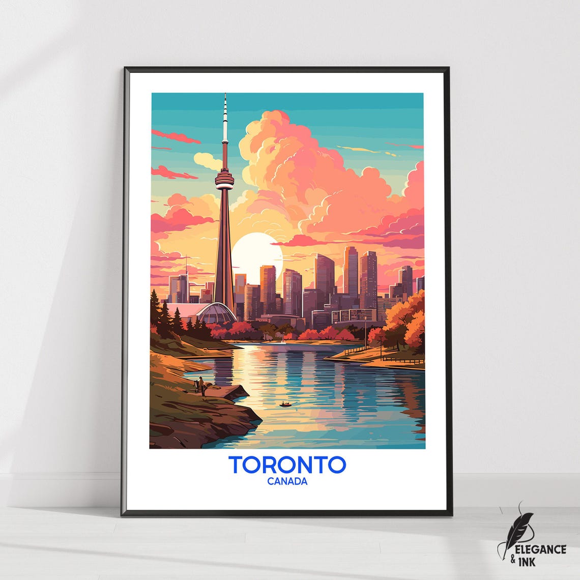 Toronto Canada Vintage Travel Poster With Blue Title Text Bottom
