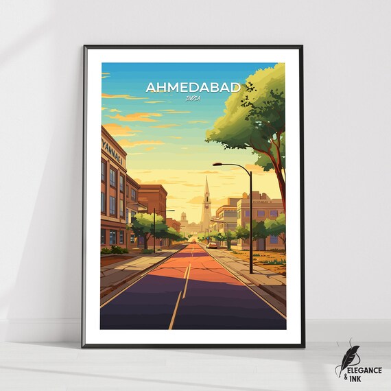 Ahmedabad Wall Hanging Posterahmedabad Flat Vector Illustration Canvasahmedabad Handmade Wooden Frame And Unframed Colorful Vintage Gift