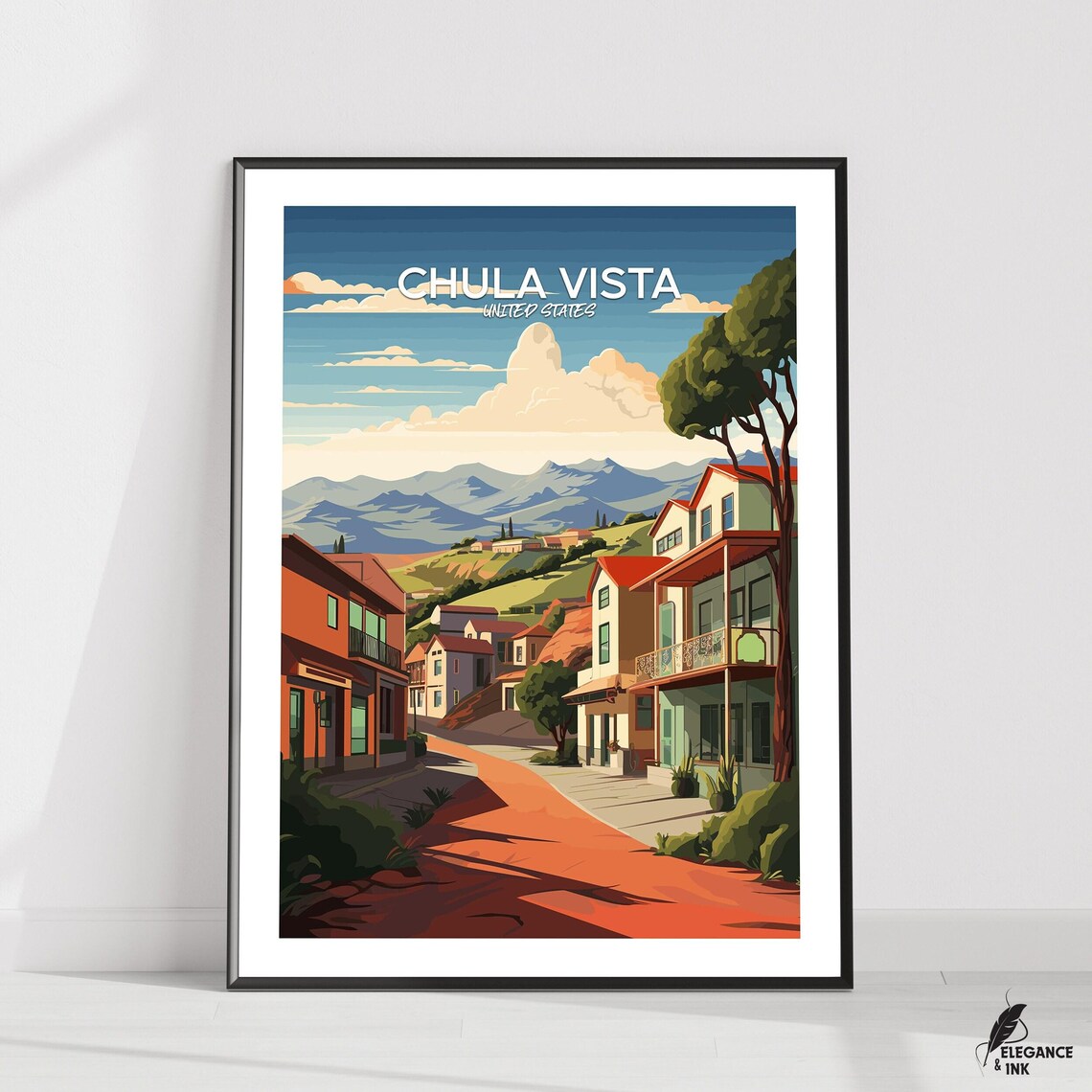Chula Vista United States Hillside Village Sunset Travel Poster