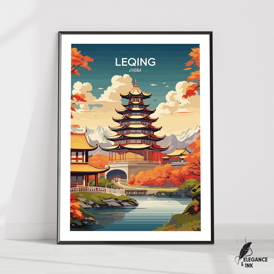 Leqing China Autumn Pagoda Mountain Forest Travel Art Poster