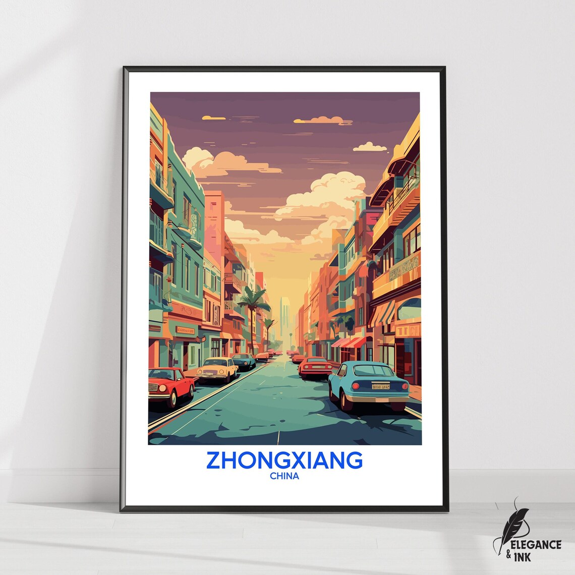 Zhongxiang China Vintage Street Scene Retro Travel Style Poster