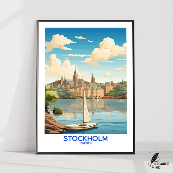 Stockholm Wall Hanging Posterstockholm Flat Vector Illustration Canvassweden Handmade Wooden Frame And Unframed Colorful Vintage Gift