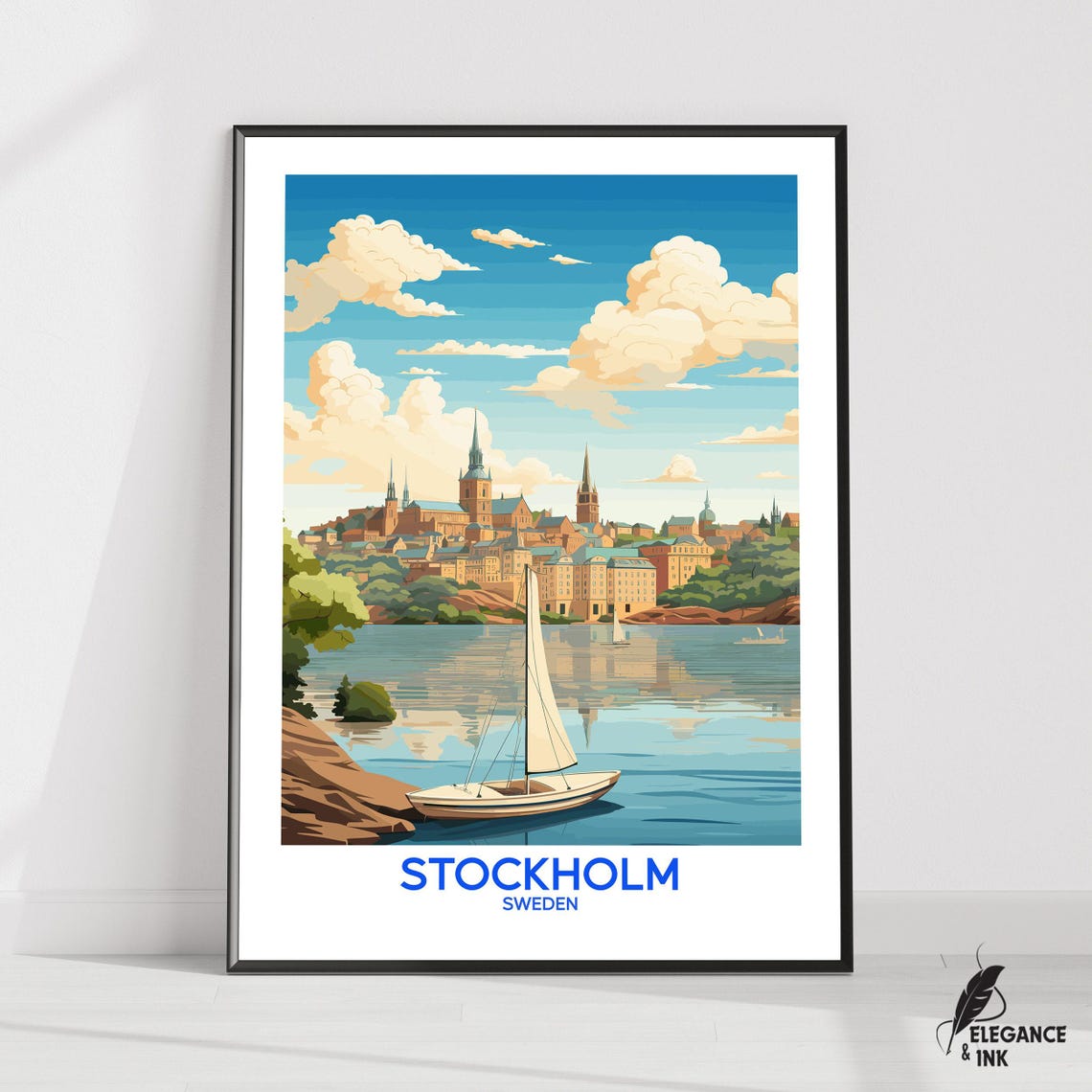 Stockholm Sweden Sailboat Waterfront Old Town Summer Day Poster