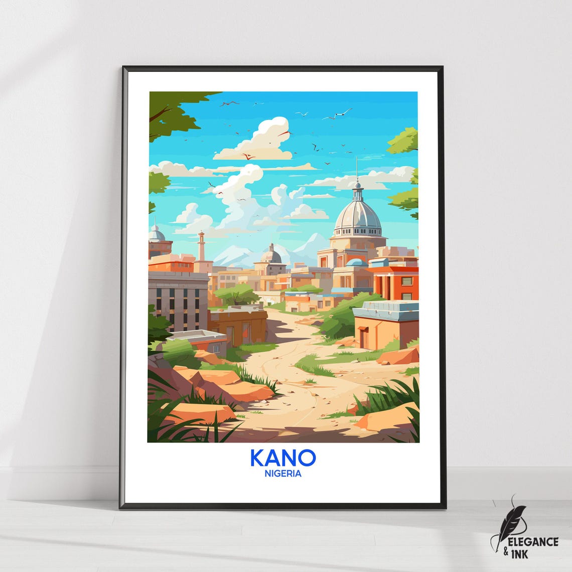 Kano Nigeria Domed Landmarks Sunlit City Wide View Travel Poster