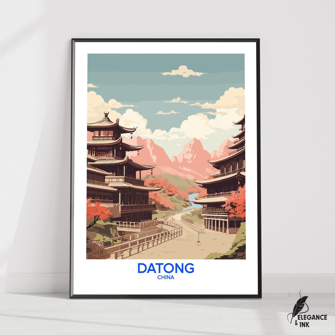 Datong China Ancient Pagodas and Mountain Temples Travel Poster