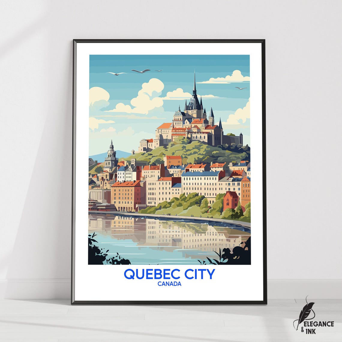 Quebec City Canada Old Town Castle Vintage Travel Poster Art