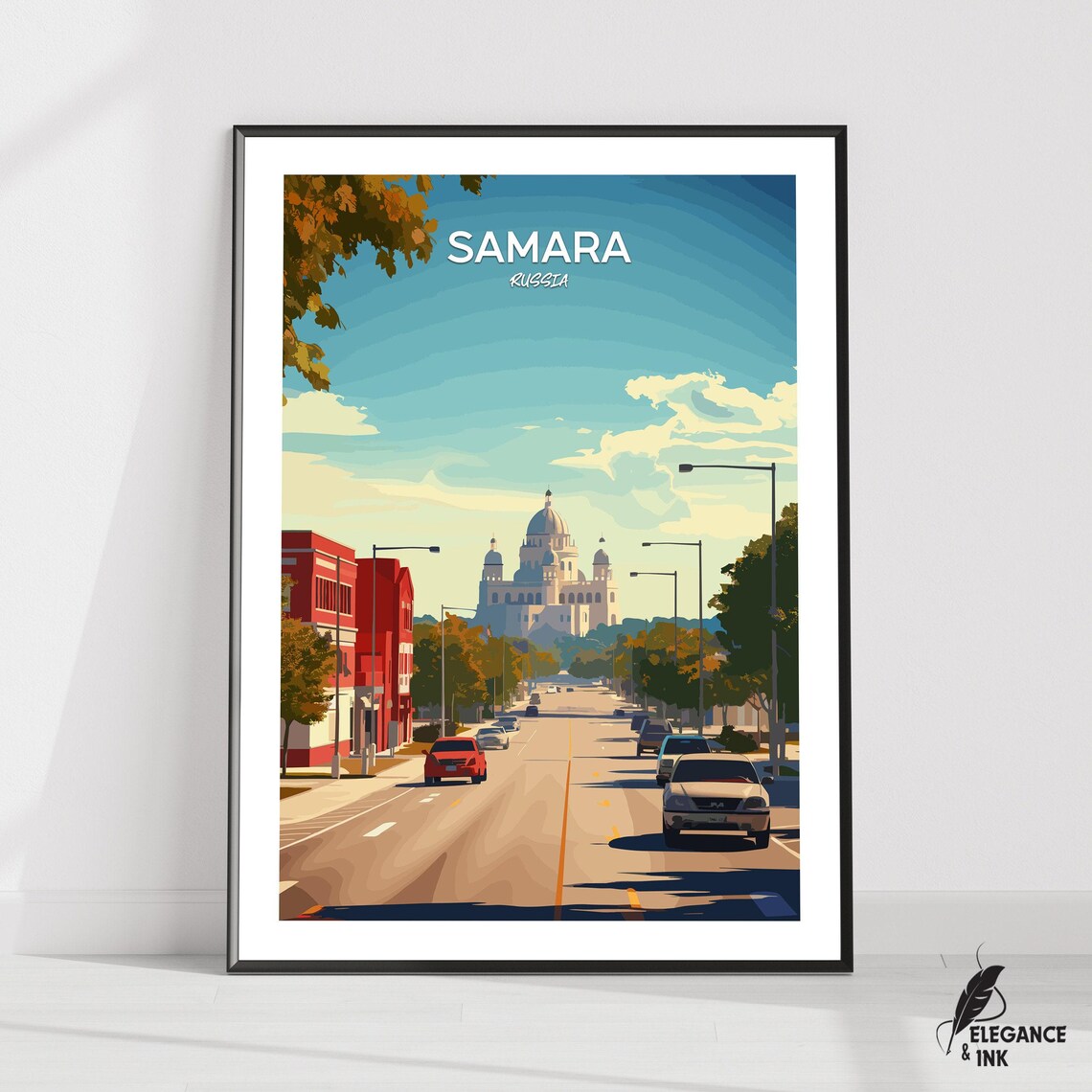 Samara Russia Domed Cathedral Avenue Vintage Retro Travel Poster