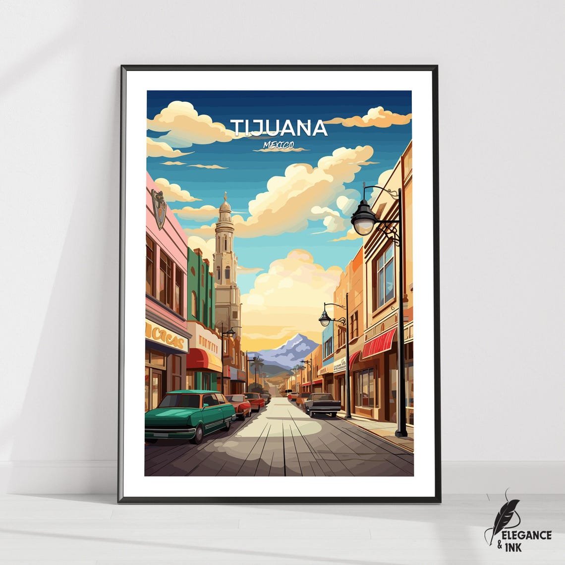Tijuana Mexico Vintage Street Scene Top Text Edition Travel Poster