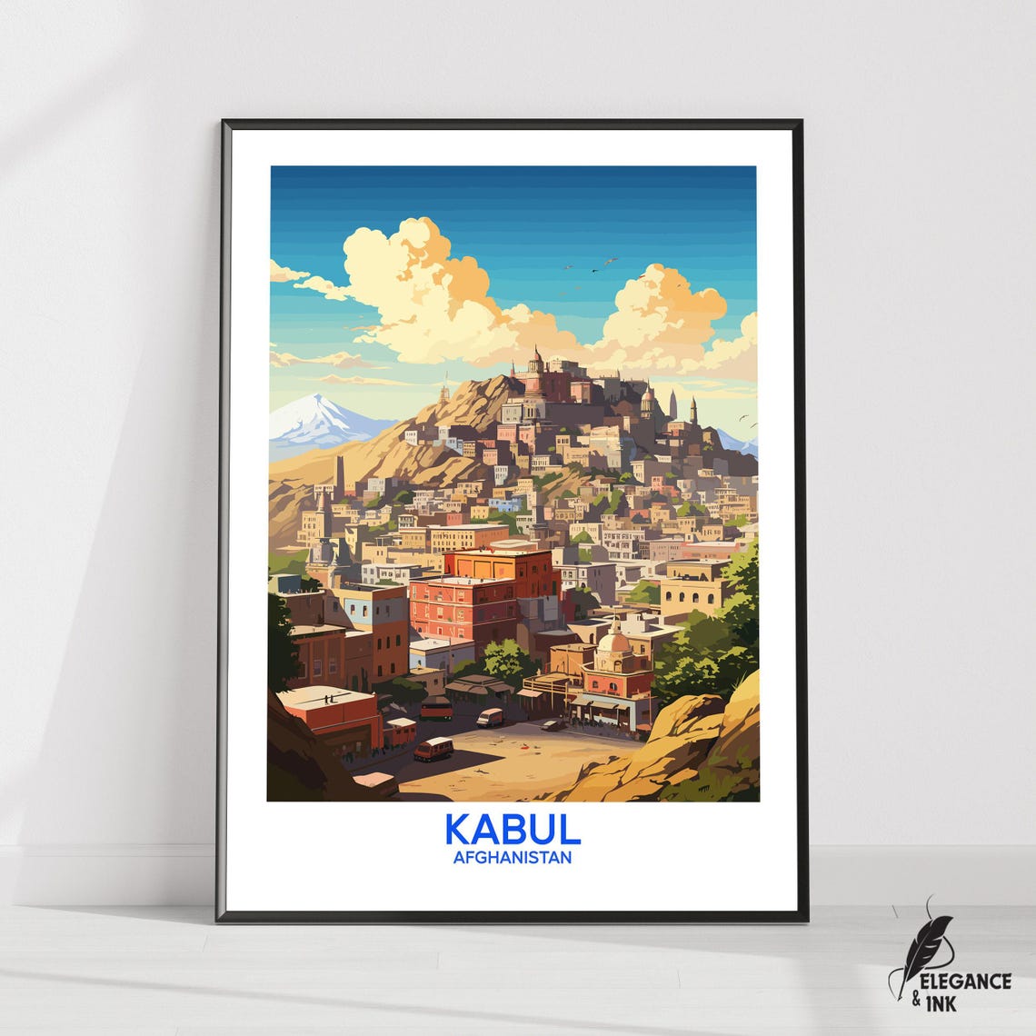 Kabul Afghanistan Hilltop Old Town Illustration Travel Poster