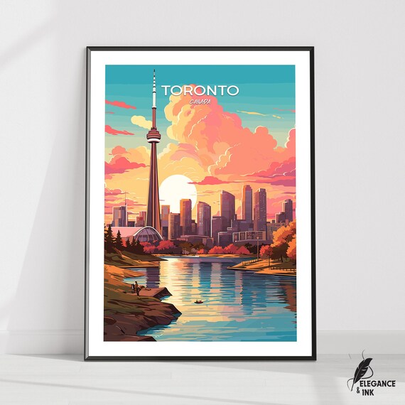 Toronto Canada Vintage Travel Poster With White Title Text Top
