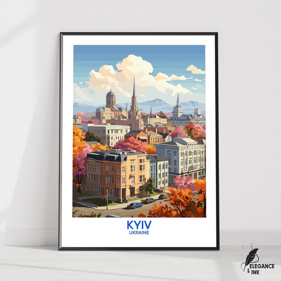 Kyiv Wall Hanging Posterkyiv Flat Vector Illustration Canvasukraine Handmade Wooden Frame And Unframed Colorful Vintage Gift